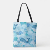 Golven, walvis, kinderachtig blauwe textuur tote bag (Achterkant)