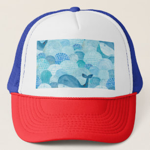 Golven, walvis, kinderachtig blauwe textuur trucker pet