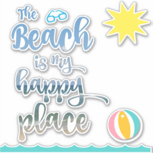 Golven, zon, met het strand is mijn Happy Place Qu Sticker