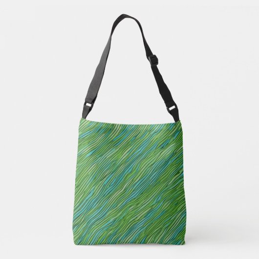 Golvend abstract patroon in groen en blauw crossbody tas (Achterkant)