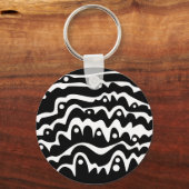 Golvend abstract zwart en wit sleutelhanger (Voorkant)