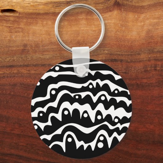 Golvend abstract zwart en wit sleutelhanger (Voorkant)