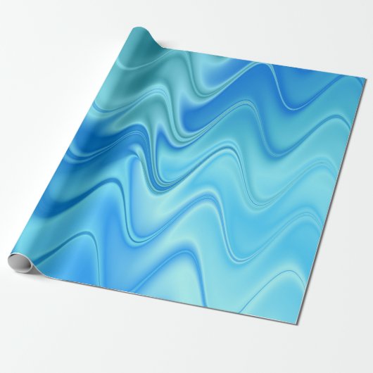 Golvend Blauw Abstract Cadeaupapier (Uitgerold)