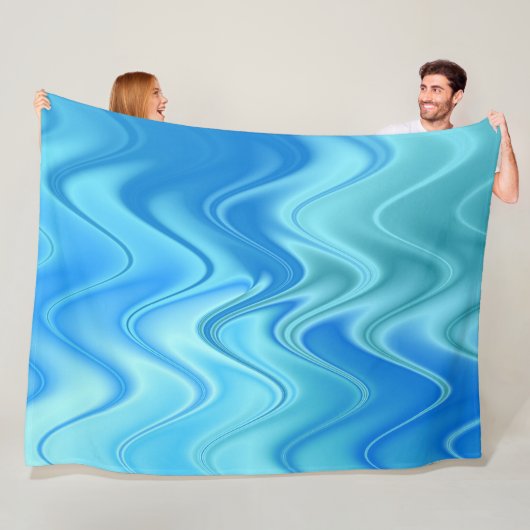Golvend Blauw Abstract Fleece Deken (In situ)
