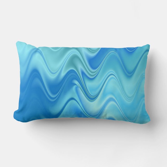 Golvend Blauw Abstract Kussen (Voorkant)