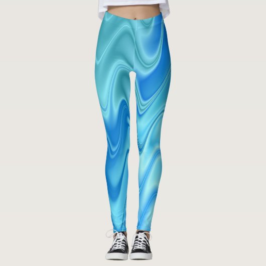 Golvend Blauw Abstract Leggings (Voorkant)