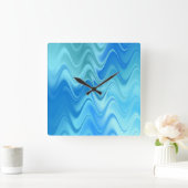 Golvend Blauw Abstract Vierkante Klok (Huis)