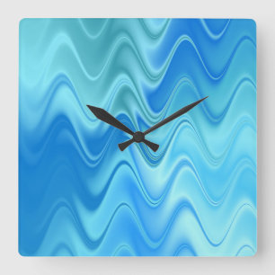 Golvend Blauw Abstract Vierkante Klok