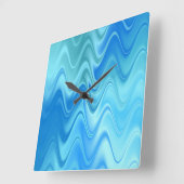 Golvend Blauw Abstract Vierkante Klok (Hoek)