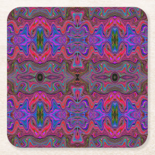 Golvend Blauw en Regenboog Rood Trippy Patroon Kartonnen Onderzetters