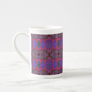Golvend Blauw en Regenboog Rood Trippy Patroon Porselein Kop