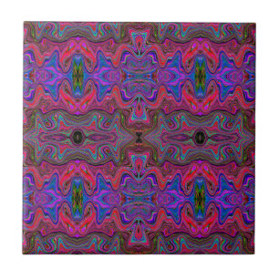 Golvend Blauw en Regenboog Rood Trippy Patroon Tegeltje