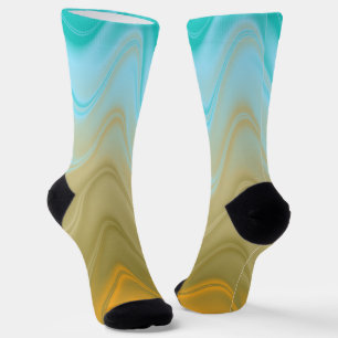 Golvend Blauw Groen Oranje Abstract Sokken