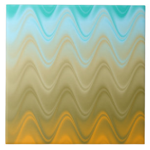 Golvend Blauw Groen Oranje Abstract Tegeltje