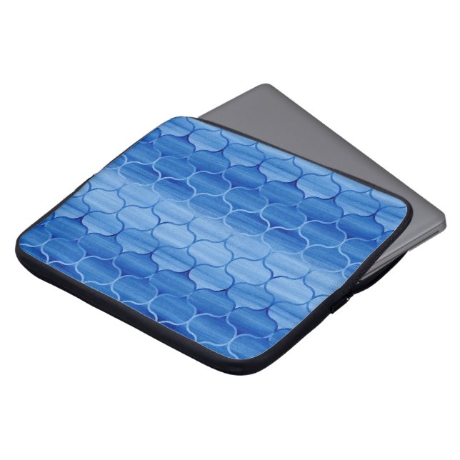 golvend blauw ogeenpatroon laptop sleeve (Voorkant top)