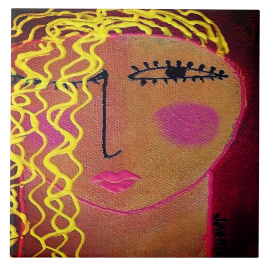 Golvend blond haar Abstract portret van een vrouw Tegeltje (Voorkant)