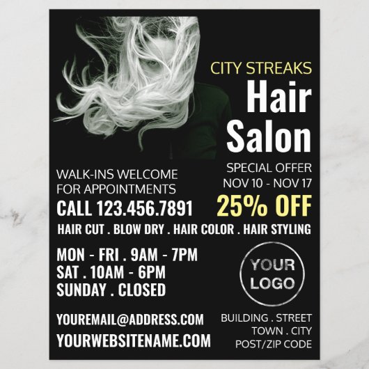 Golvend blond haar, kapper, kapsalon advertentie flyer (Voorkant)