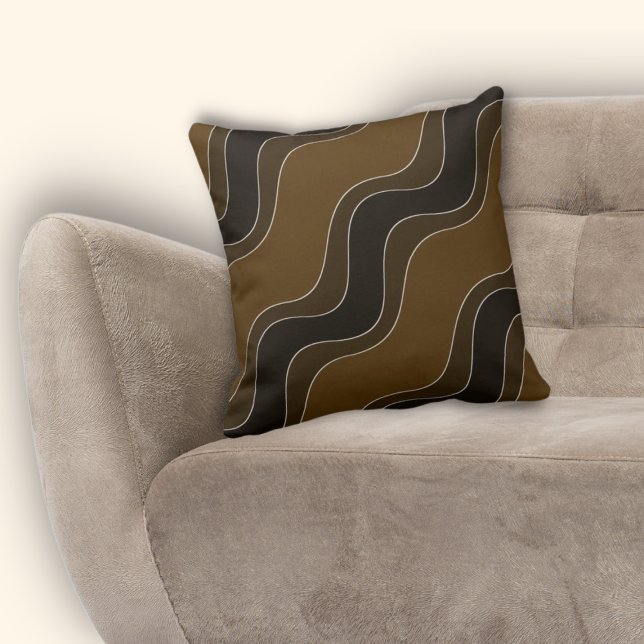 Golvend bruin patroon van de rimpellijn kussen (Wavy Brown Ripple Line Pattern Throw Pillow)