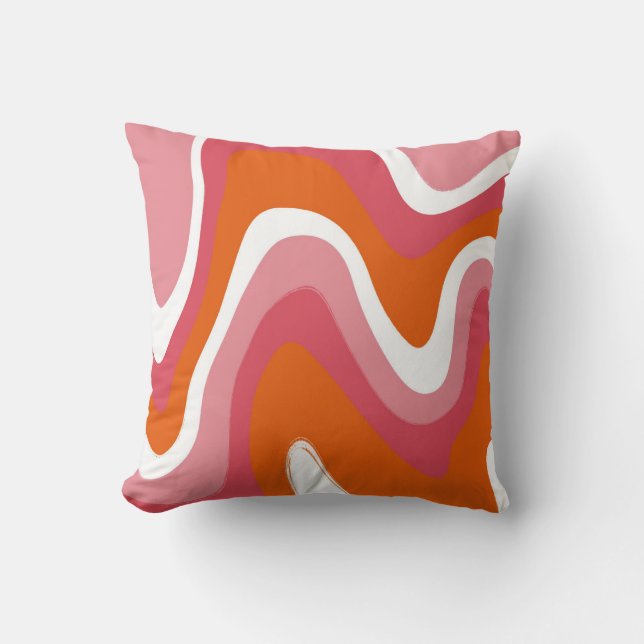 Golvend en Groovy Roze en Oranje Kussen (Voorkant)