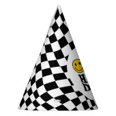 golvend geruit geel preppy glimlach een gelukkig d feesthoedjes (Links)