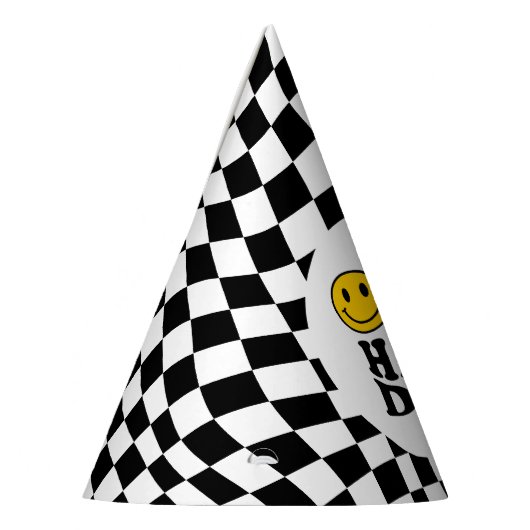 golvend geruit geel preppy glimlach een gelukkig d feesthoedjes (Links)