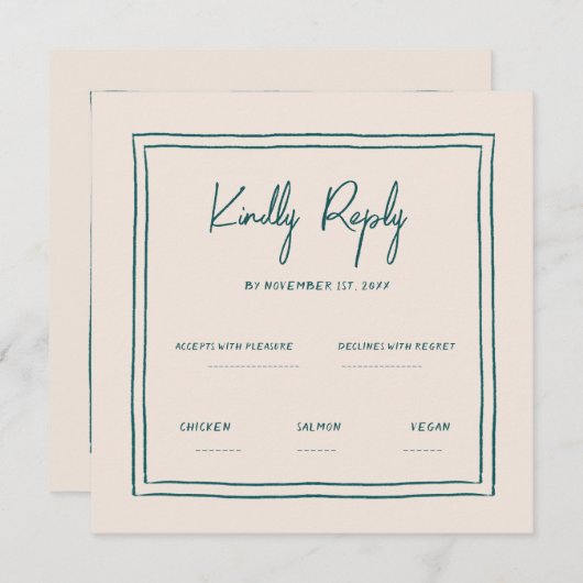 Golvend groen handschrift retro bruiloft RSVP Kaart (Voorkant / Achterkant)