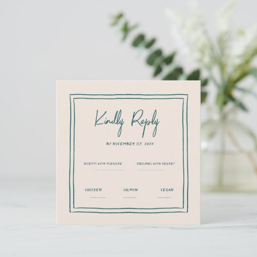 Golvend groen handschrift retro bruiloft RSVP Kaart (Staand voorkant)
