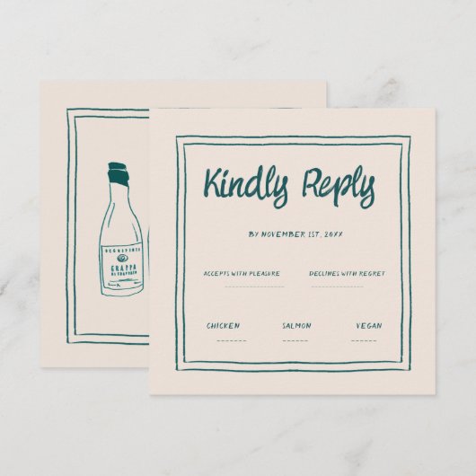 Golvend groen handschrift retro bruiloft RSVP Kaart (Voorkant / Achterkant)