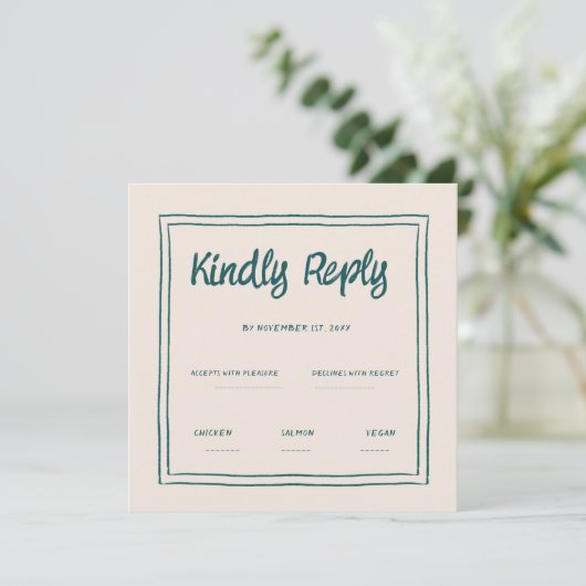 Golvend groen handschrift retro bruiloft RSVP Kaart (Staand voorkant)