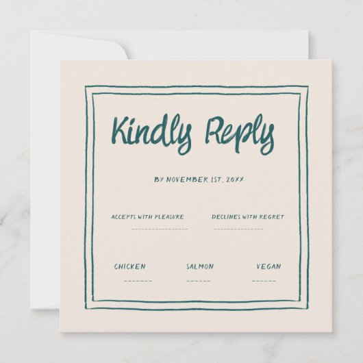 Golvend groen handschrift retro bruiloft RSVP Kaart (Voorkant)
