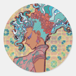 Golvend haar ronde sticker