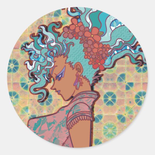 Golvend haar ronde sticker (Voorkant)