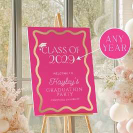 Golvend hete roze afstudeerfeest verwelkoming poster