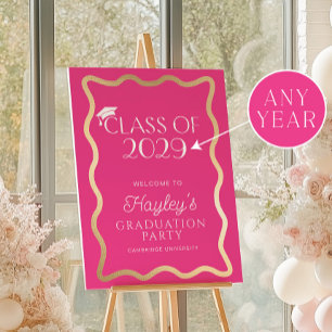 Golvend hete roze afstudeerfeest verwelkoming poster