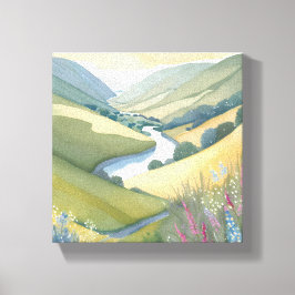 Golvend Heuvels Landschap | Waterverf Mooie Canvas Afdruk