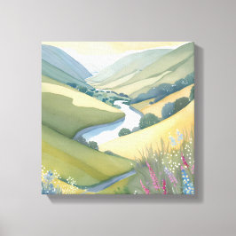 Golvend Heuvels Landschap | Waterverf Mooie Canvas Afdruk