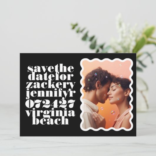 golvend ingelijst vet rand wit zwart QR code foto Save The Date (Staand voorkant)