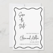 golvend lijst, golvende rand, modern, zwart-wit save the date (Voorkant)