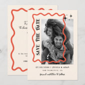 golvend Lijst retro huwelijksfoto bewaar de datum Kaart (Voorkant / Achterkant)