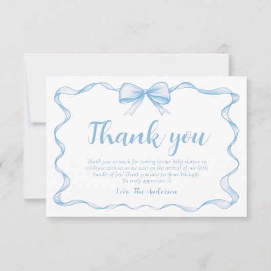 Golvend lint Lijst Stoffig blauw boog Baby shower Bedankkaart (Voorkant)