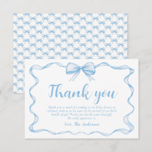 Golvend lint Lijst Stoffig blauw boog Baby shower Bedankkaart