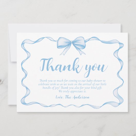 Golvend lint Lijst Stoffig blauw boog Baby shower Kaart (Voorkant)