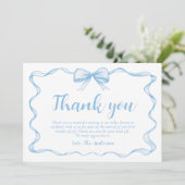 Golvend lint Lijst Stoffig blauw boog Baby shower Kaart (Staand voorkant)