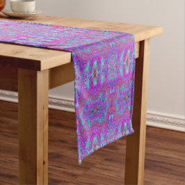 Golvend Magenta en Blauw Trippy Marmerpatroon Korte Tafelloper