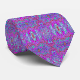 Golvend Magenta en Blauw Trippy Marmerpatroon Stropdas