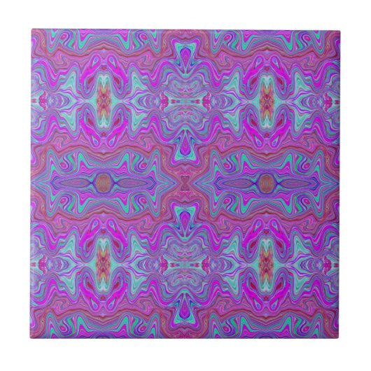 Golvend Magenta en Blauw Trippy Marmerpatroon Tegeltje (Voorkant)
