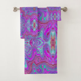 Golvend Magenta en Blauwe Trippy Marmerpatroon Bad Handdoek
