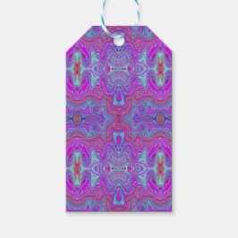 Golvend Magenta en Blauwe Trippy Marmerpatroon Cadeaulabel