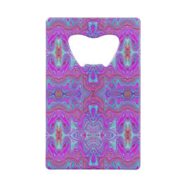Golvend Magenta en Blauwe Trippy Marmerpatroon Creditkaart Flessenopener