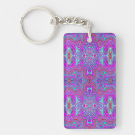 Golvend Magenta en Blauwe Trippy Marmerpatroon Sleutelhanger